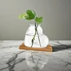 Nordic Style Glass Vase With Wooden Stand Transparent Heart Shape Flower Arrangement Vase Hydroponic Plants Container Home Decor 1