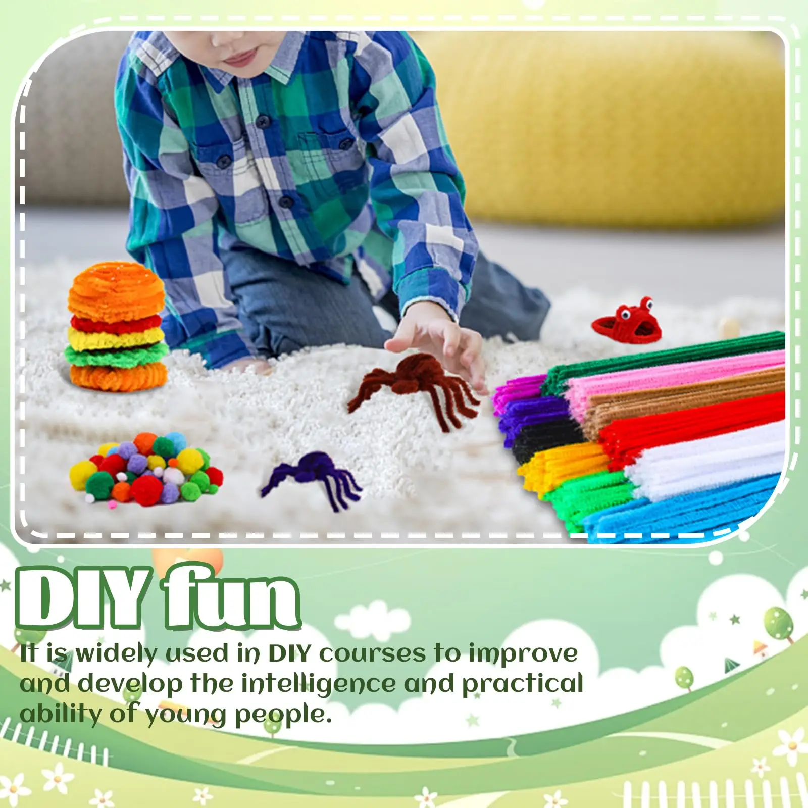 Colorful Pipe Cleaners Chenille Stems 200PCS with Adhesive Eyes and Storage Box Christmas Decoration chenille pipe cleaners