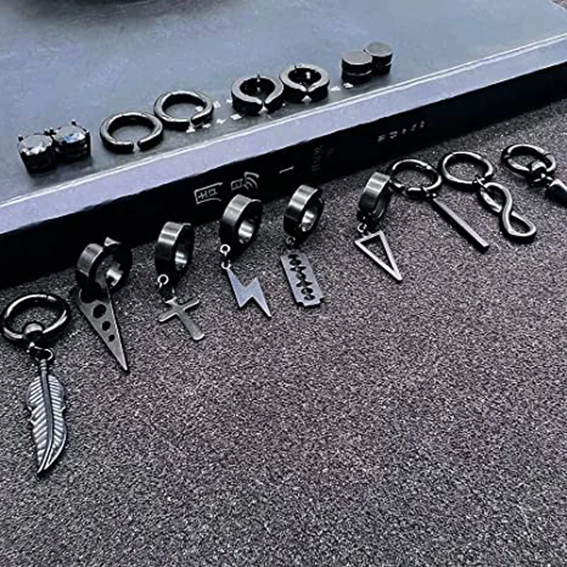 Hoop Earrings 1-17 Pcs Clip On For Men Women Stainless Steel Fake Non Piercing