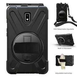 Heavy Duty Rugged Tablet Case with Stand, Hand Strap, and Shoulder Strap - Shockproof Cover for SM - T390 or SM - T395 (Black)