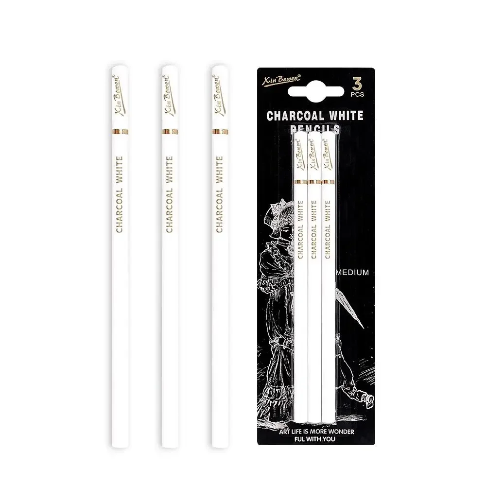 3PCS Professional White Charcoal Pencils Sketch Highlight White Pencils for Drawing Sketching Shading Blending 4