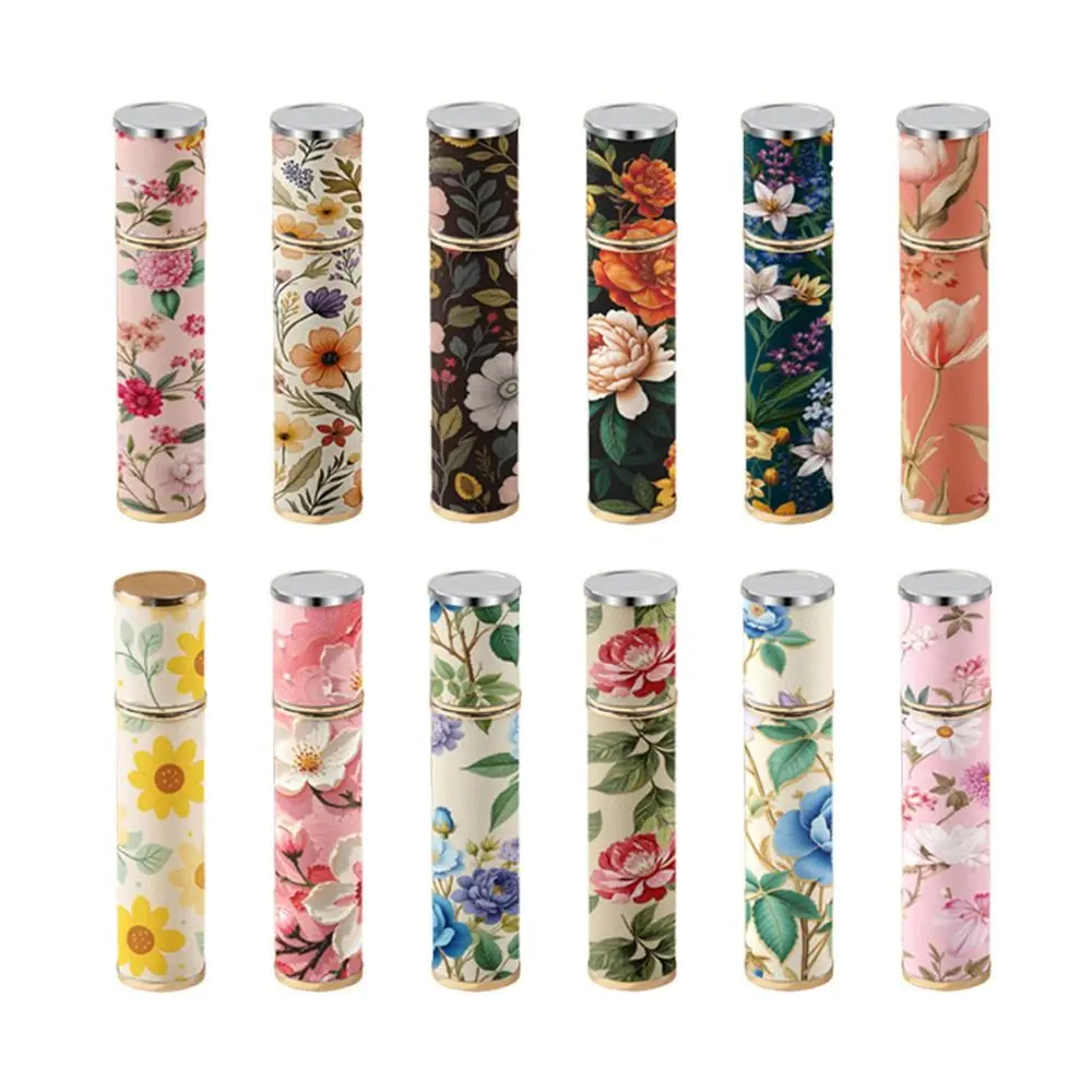 Fashion PU Leather Perfume Bottle Floral 10ml Cosmetic Container Empty Leak-proof Perfume Atomizer Bottle Travel