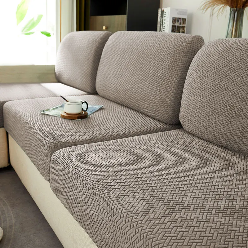 Jacquard Fabric Solid Colors Sofa Seat Cover For Living Room Removable Couch Slipcover Thicken Elastic Furniture Protector 4