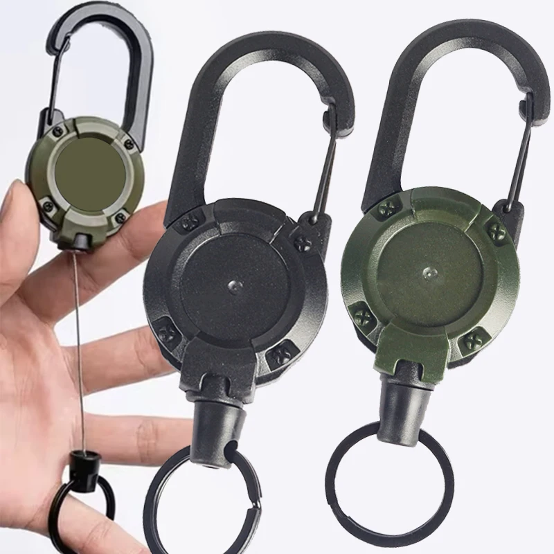 Retractable keychain 1-20PCS Outdoor Retractable Key Chain Mountaineering Buckle Anti-loss Anti-theft High Rebound Metal Easy To Pull