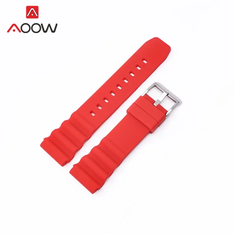 Silicone Sport Strap with Stainless Steel Buckle - Waterproof Diving Rubber Watch Band Belt