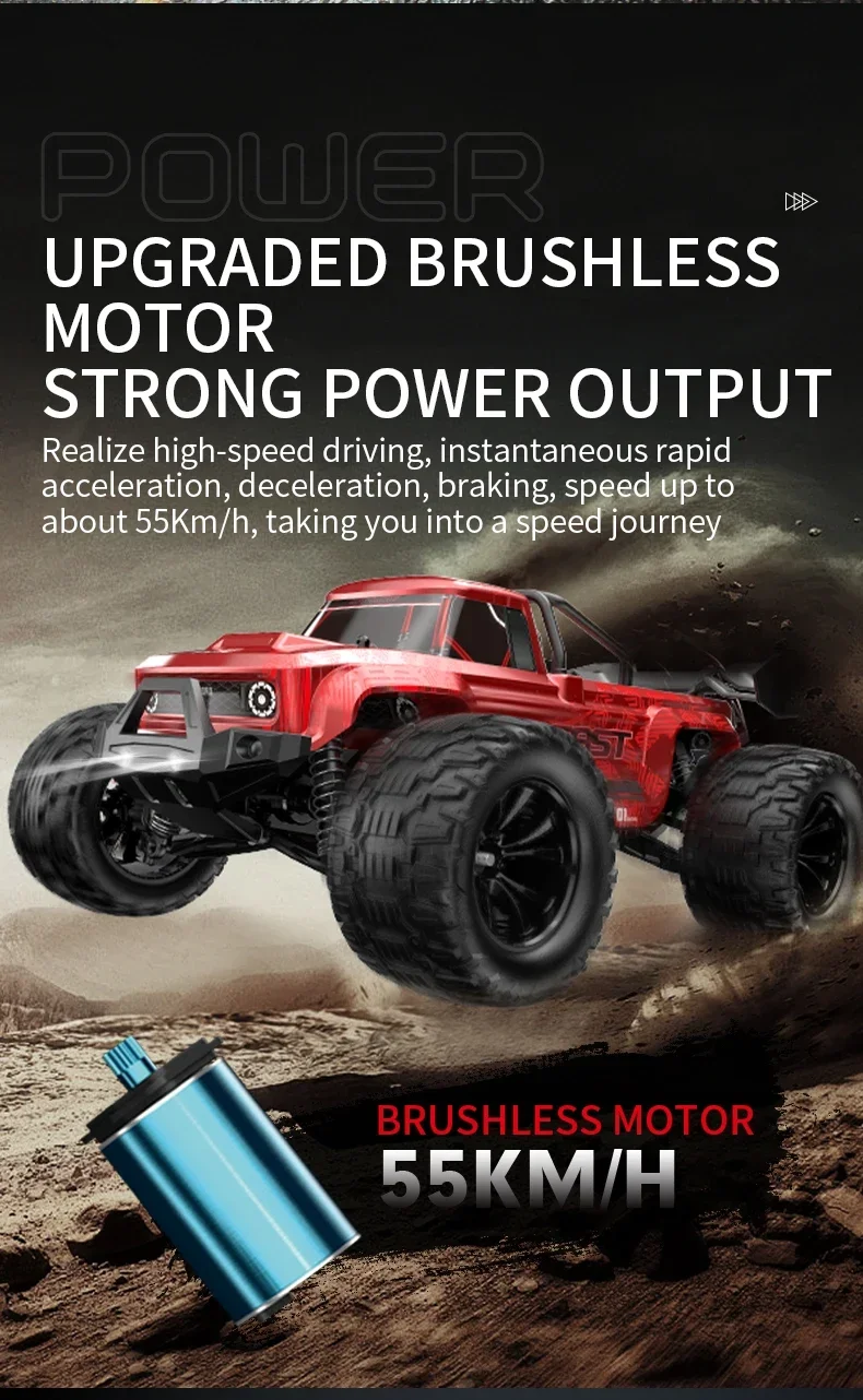 KF18 1:14 4WD RC Car Off-Road Racing High Speed Brushless Motor 2.4G Remote Control Cars Truck 75km/H Truck With LED Light Toy 6