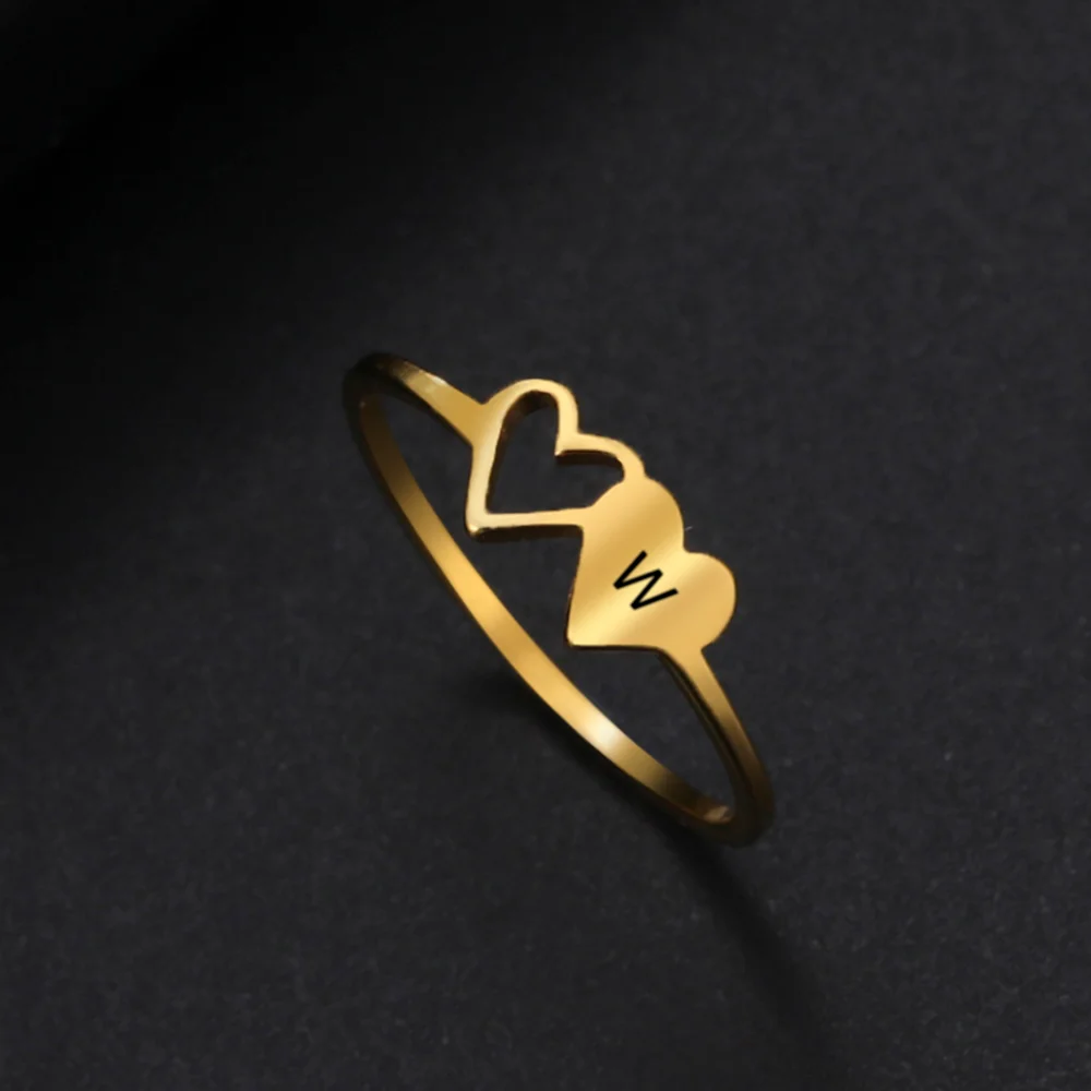 COOLTIME Trendy Initial Letter Rings wedding rings finger rings womens ring jewelry rings ring jewelry couple rings for Women Stainless Steel A-Z Alphabet Hearts Jewelry Finger Rings Couple Wedding Gift
