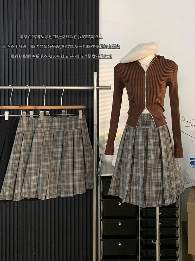 

Japanese Classical Plaid Skirts Preppy Style High Waist Pleated Skirt Kawaii A-Line Skirt Harajuku Streetwear 2000s Aesthetic