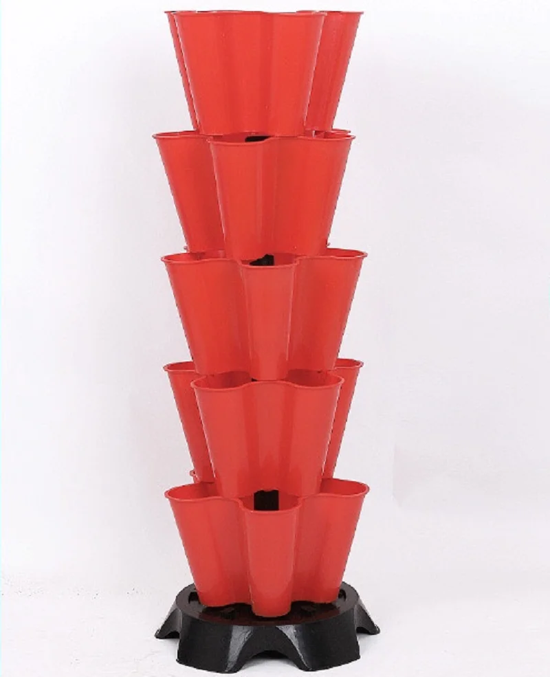 

Hot Sale Plastic Stackable Vertical Flower Plant Pot 5 Petals 31*18.5cm