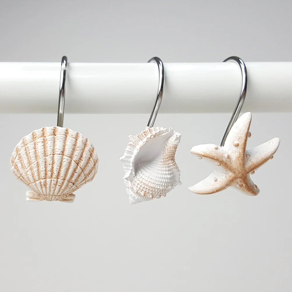 12pcs Starfish Shower Curtain Hooks – Stainless Steel With Crystal Glass, Rust-Proof Bathroom Decor