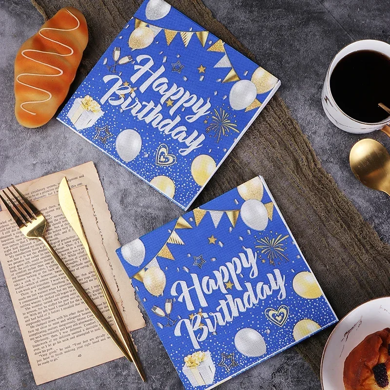 Birthday Party Napkins 20pcs Pink Printing Colorful Balloon Printing Paper Happy Birthday Paper Black Blue