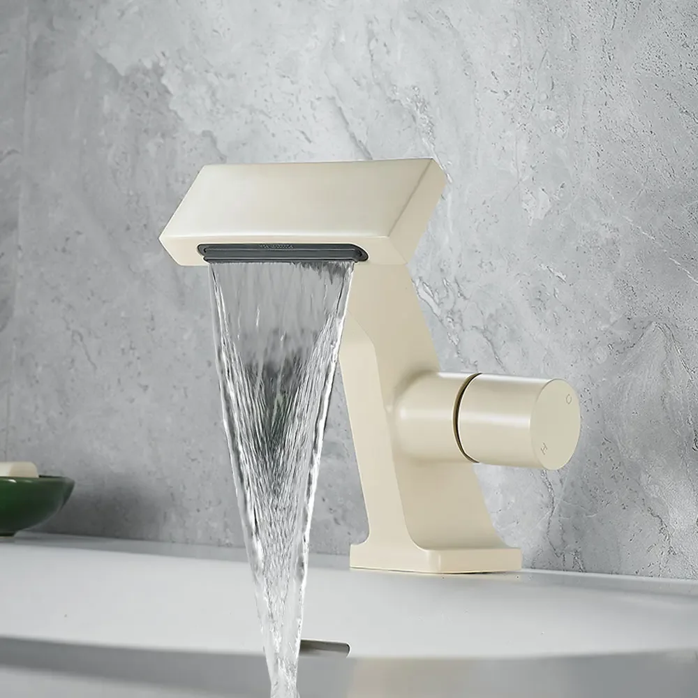 Modern Luxury Basin Faucet Bathroom Washbasin Golden Faucet Copper Waterfall Bathroom Faucets Hot and Cold Mixer Sink Tap Crane