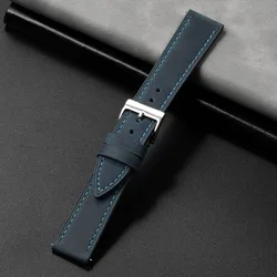 Vintage Brown Calfskin Leather Watch Strap - Premium Soft Wristband - 22mm (Dark Blue)