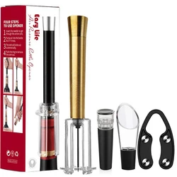 Deluxe 4 - in - 1 Wine Opening Set with Corkscrew, Foil Cutter, Aerator, and Vacuum Stopper (Gold)
