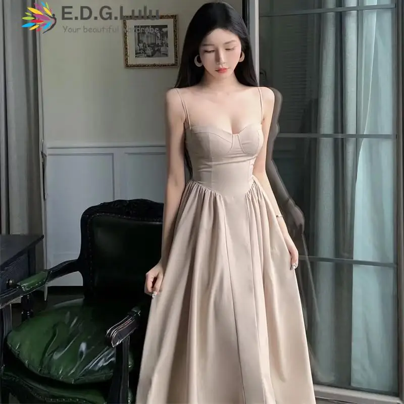 

EDGLuLu Summer Sexy Backless Sleeveless Long Dress Women's Spaghetti Strap Strapless Party Dress Clubwear Evening Dress 0305