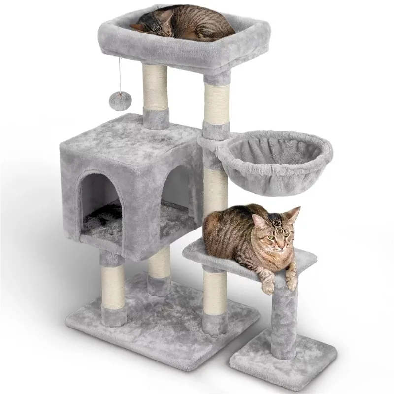 

4-Level Cat Tree Condo with Plush Perch, Light Gray