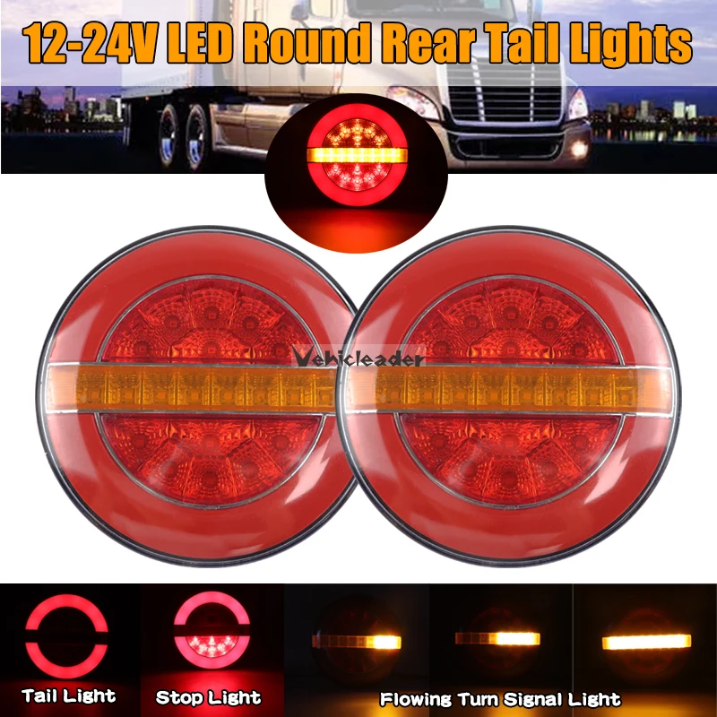 2x Led Truck Trailer Dynamic Turn Light Reverse Stop Signal Round Tail