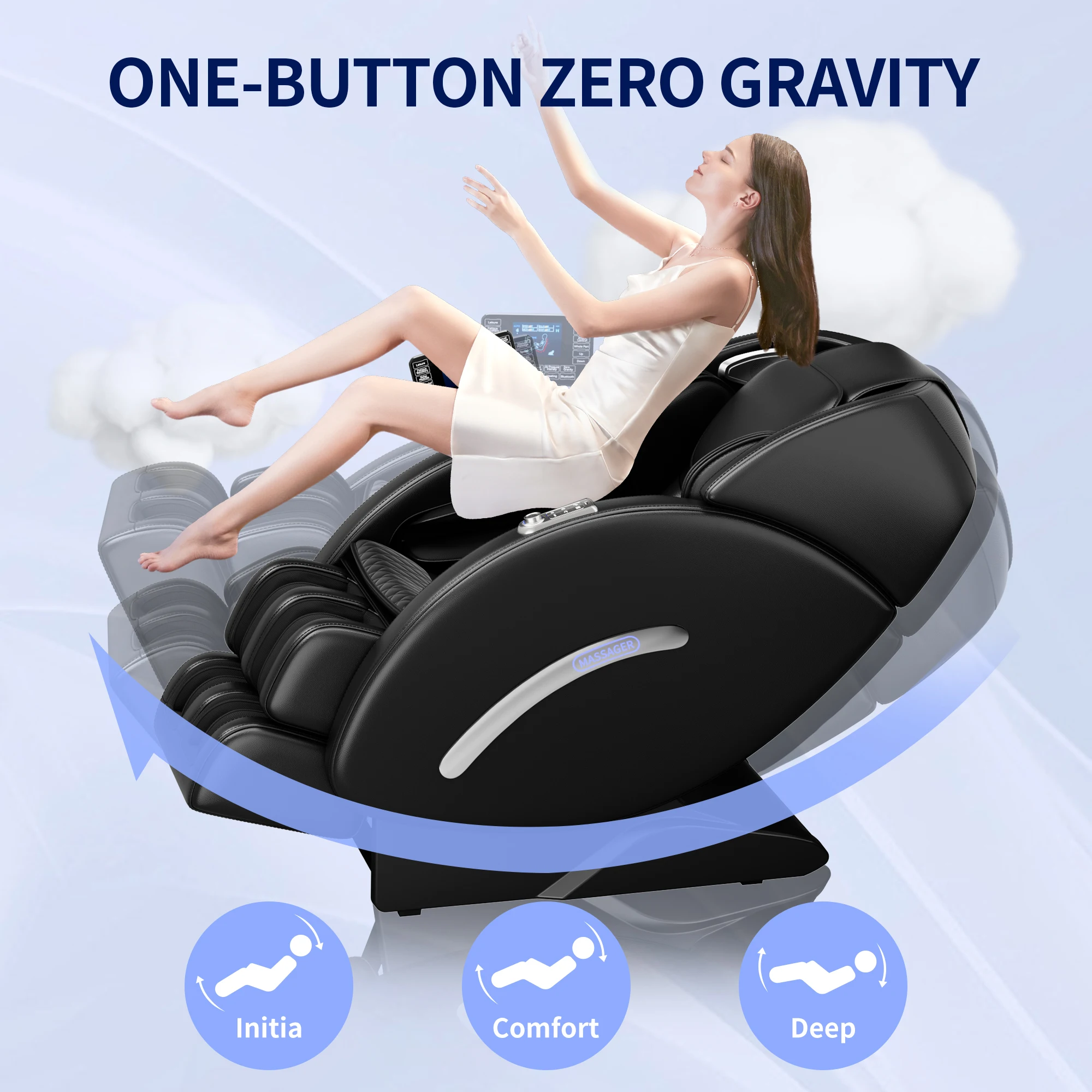 HOMEMASSA Full Body Massage Chairs Zero Gravity Shiatsu Massage Recliner Multi-Function Heated Bluetooth LCD Touch Screen