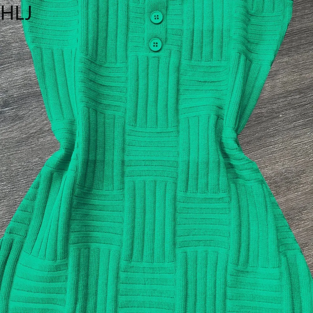 HLJ Summer Solid Color Knitting Button Bodycon Rompers Women Thin Strap Sleeveless Slim Jumpsuits Casual Female Backless Overall