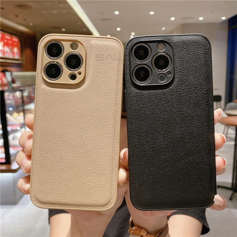 Korean Leather Texture Silicone Shockproof Case - Plain Original Design