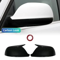 Glossy Black Side Mirror Cover Caps - Door Wing Rearview Replacement Shell Case (Carbon Look)