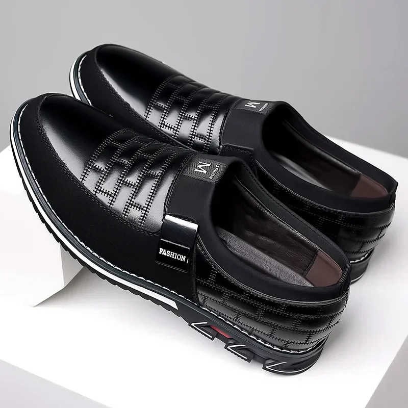 Casual Men Shoes Classic Office Men Work Shoes Business Slip-On Sewing Leather Shoes for Stylish Soft-soled  Men Dress Shoes 4
