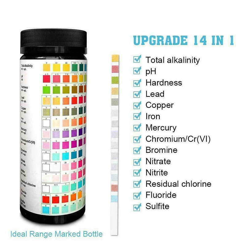 14-In-1 Drinking Water Test Kit Swimming Pool Spa Water Quality Test For Faucets Well Water Test Strips 50pcs