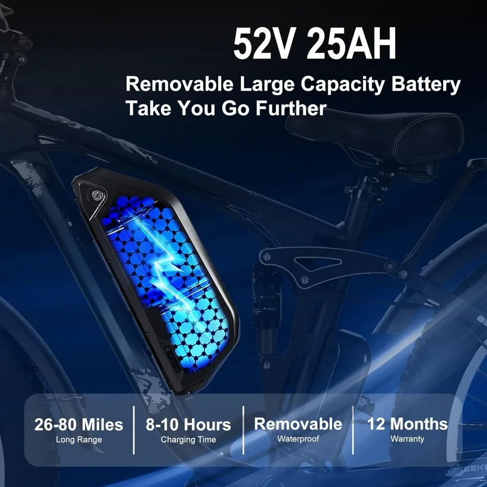 Dual-Motor Peak Electric-Bike for Adults-Women-Men - 52V 30AH/25AH,  Full Suspension Ebikes, 26/24 Inch Fat Tire Hunting-Bike 3