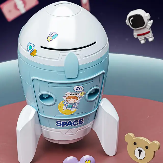 Rajzfilm Piggy Bank Aranyos Key Feloldó Edény Megtakarító Matricák Pénzmegtakarítás Rakét Pénz Megtakarítás Pot Születésnapi Ajándékok - Image 2