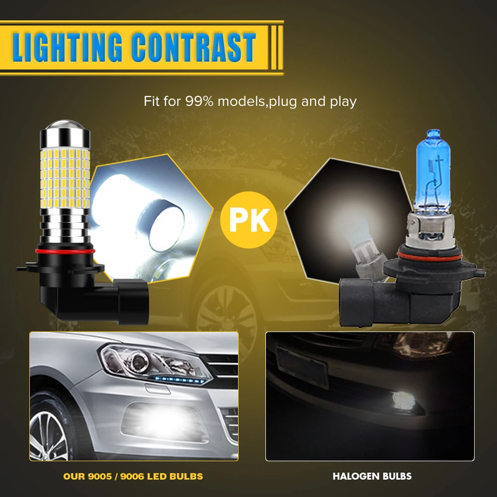 2Pcs 50W 9005 HB3 LED Fog Lights DRL Bulb for VW Passat B6 B5 Golf 7 6 5 Touareg Tiguan Jetta Polo H10 Auto Lamp White 6000k 12V