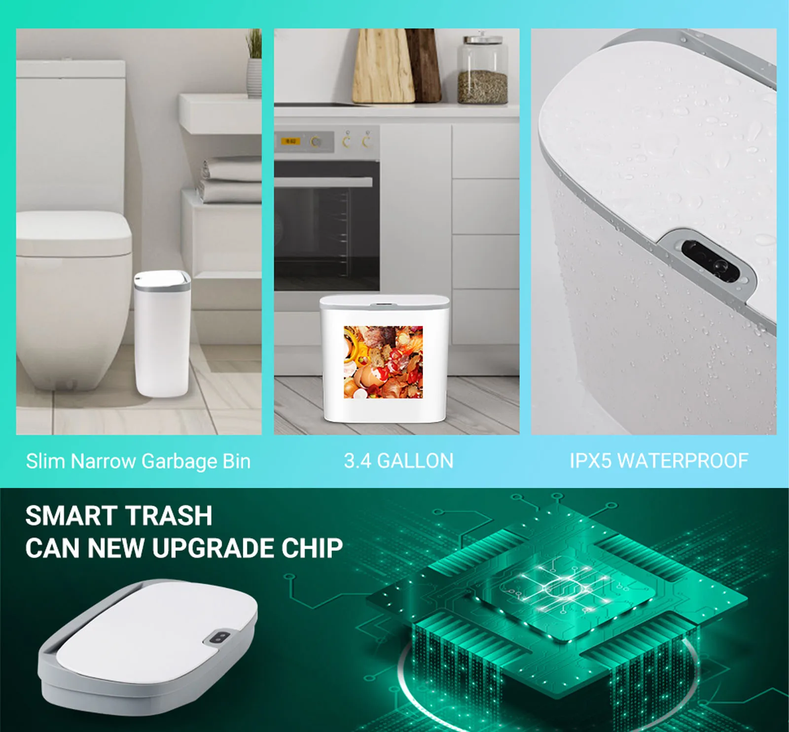 Touchless Motion Sensor Trash Can - Automatic Waterproof Slim Garbage Bin for Bathroom and Kitchen