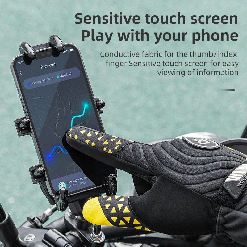 ROCKBROS Bicycle Gloves Winter Warm Motorcycle Full Finger Cycling Gloves Screen Touch Ski Sports Gloves Hiking Thermal Mitten 3