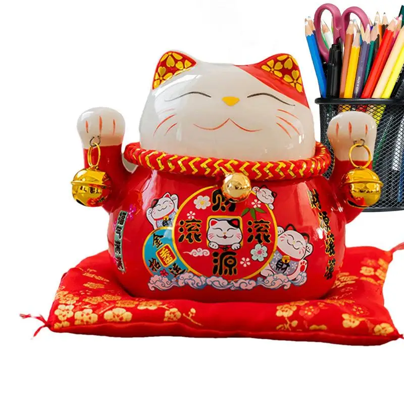 Lucky Feng Shui Cat Maneki Neko Feng Shui Fortune Lucky Cat 4.5In Cute Wealth Cat Figurine Figurine Da Collezione Creative
