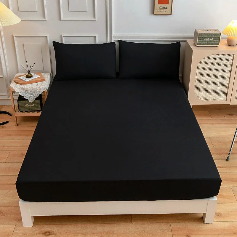 MIDSUM Black Bed Cover Full King Size Fitted Sheet Soft Skin Friendly Bed Sheet Mattress Protector Home Bedspread For Double Bed