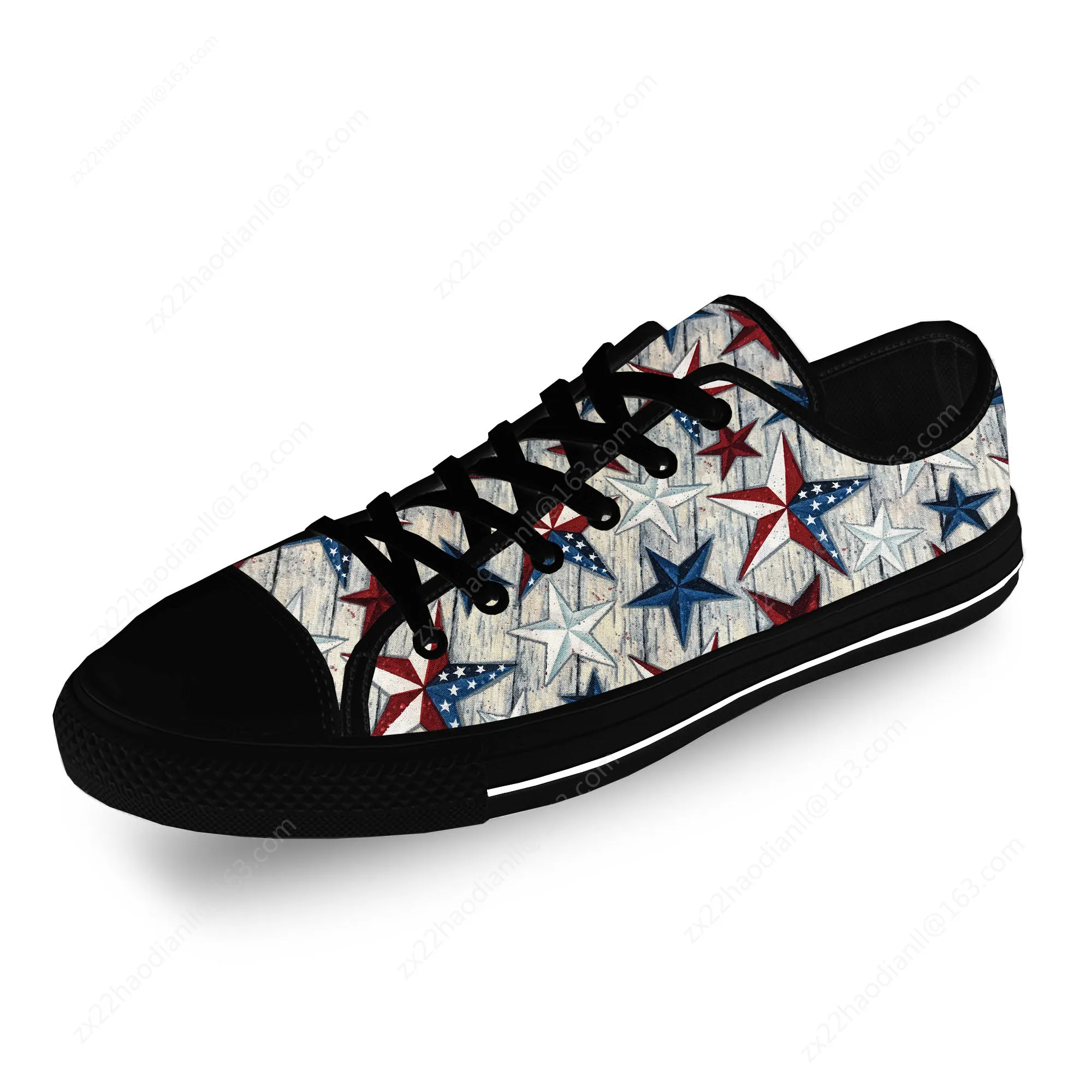 USA American Flag Stars Patriotic Lightweight Cloth 3D Print Fashion Low Top Canvas Shoes Men Women Casual Breathable Sneakers