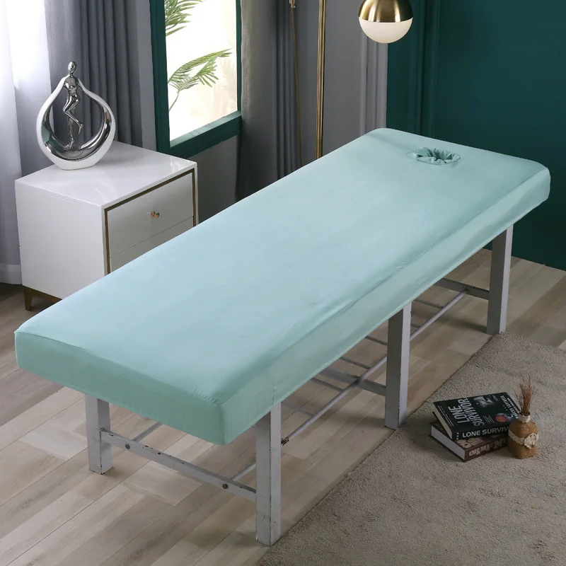 Beauty Salon High Elastic Solid Bed Cover Massage SPA Treatment Elastic Full Cover Rubber Band Fitted Bed Sheet with Hole 3
