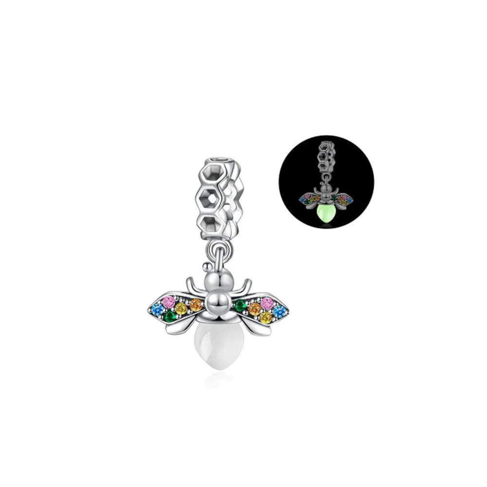 925 Silver Glow-In-Dark Firefly Series Charm with Colorful Wings