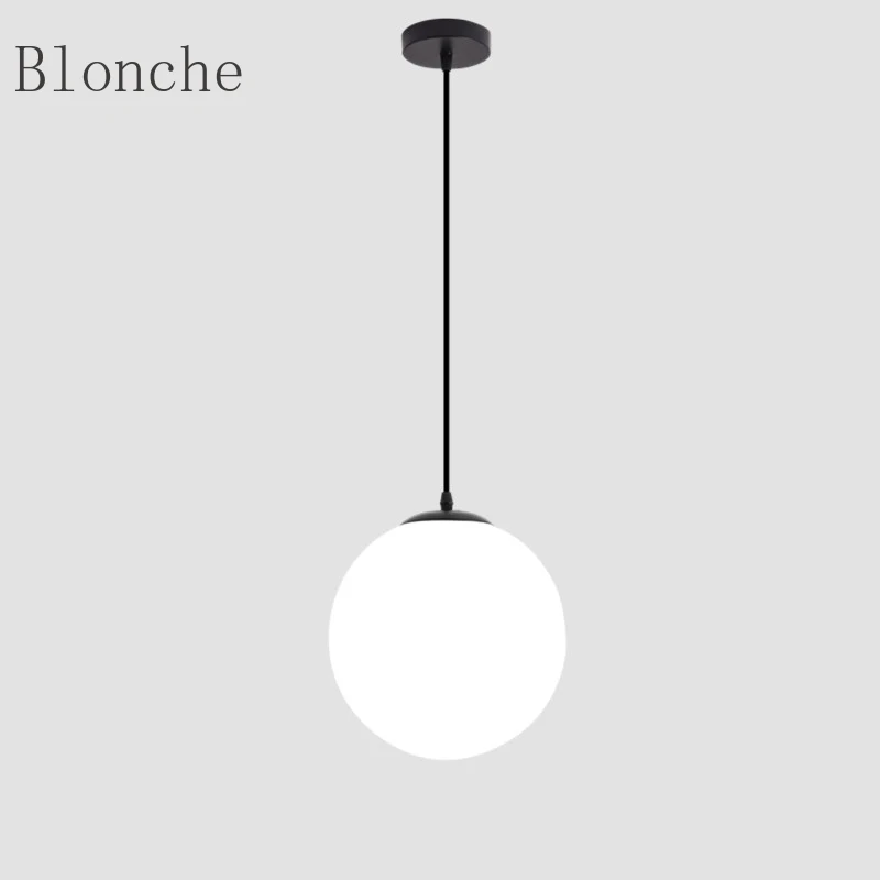 

Black Glass Ball Pendant Light White Globe Hanging Lamp for Home Bar Restaurant Decorative Lighting Bedroom Light Fixture