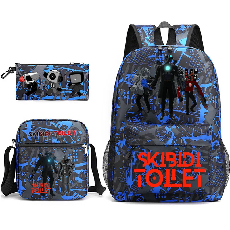 Skibidi Toilet School Bags Laptop Donna Uomo 17 Pollici School Bag Boy Girls Games Large 3Pcs Travel Mochilas