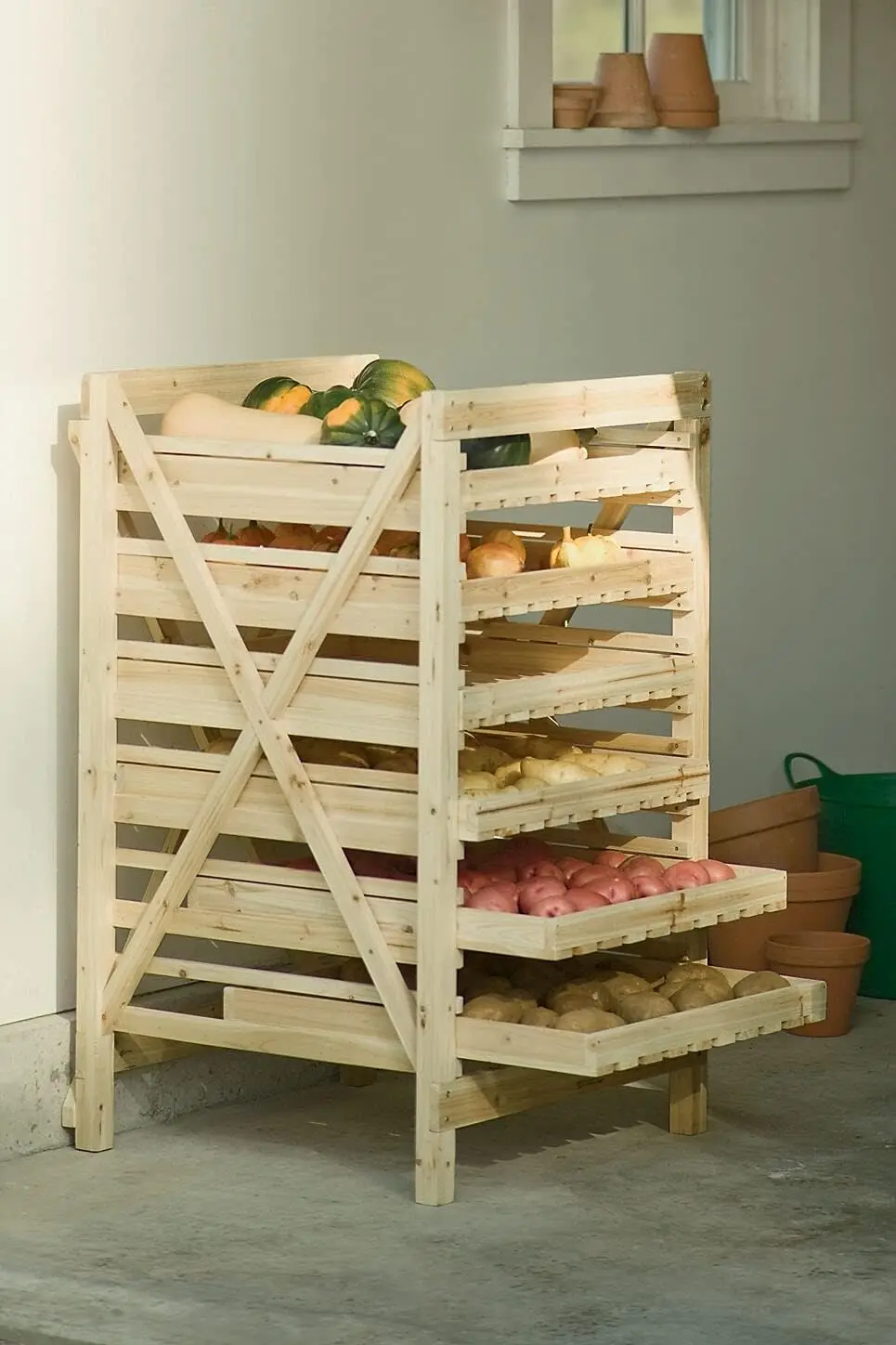 Company Orchard Garden Harvest Rack, Sturdy 6 Drawer Wooden Vegetable & Fruit Storage Cabinet Kitchen Organizer | For 2