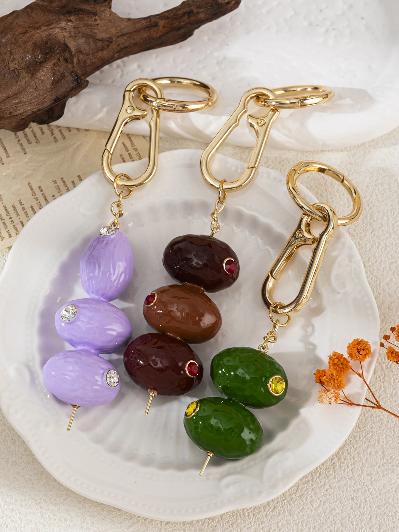 Ins Fashion Leichter Luxus-Stil Frucht-Serie Bunter Oliven-Schmuckanhänger DIY Schlüsselanhänger