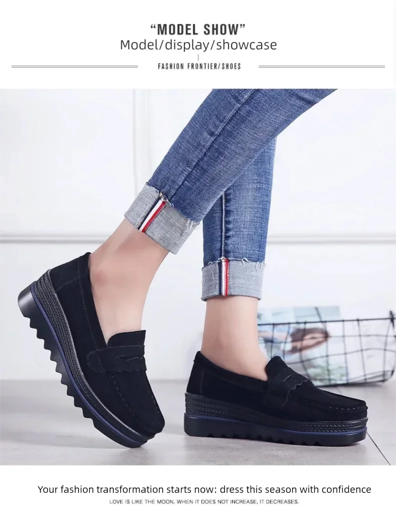 EOFK ربيع الخريف النساء الشقق منصة المتسكعون السيدات جلد طبيعي الراحة إسفين الأخفاف العظام الانزلاق على حذاء كاجوال