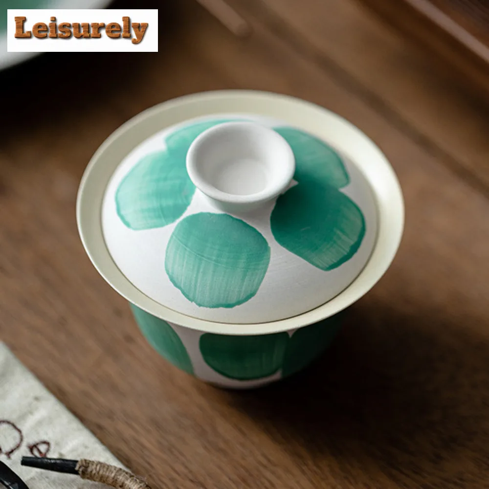 120ml Japanese Powder Yin Gaiwan Creative Brush Green Sopera Tea Tureen Tea Maker Cover Bowl Tea Ceremony Supplies Collection