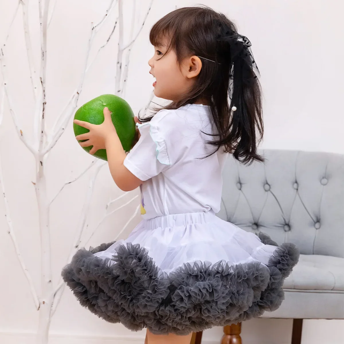 Baby gebreide tutu met lange mouwen tule prinsessenjurk voor kinderen met katoenen rok in de taille voor kinderen, geel, 98, Geel