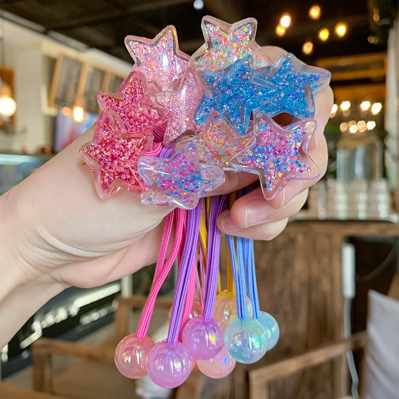 2pcs neue helle Pentagramm Mädchen schöne elastische Haar bänder Kinder Prinzessin Haarschmuck Kinder Haar gummis Baby Kopf bedeckung
