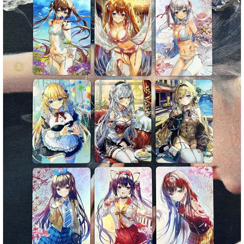 

9Pcs/set Self Made Genshin Ningguang Hu Tao Jean Gunnhildr Anime Game Characters Classic Series Color Flash Collection Card Toy