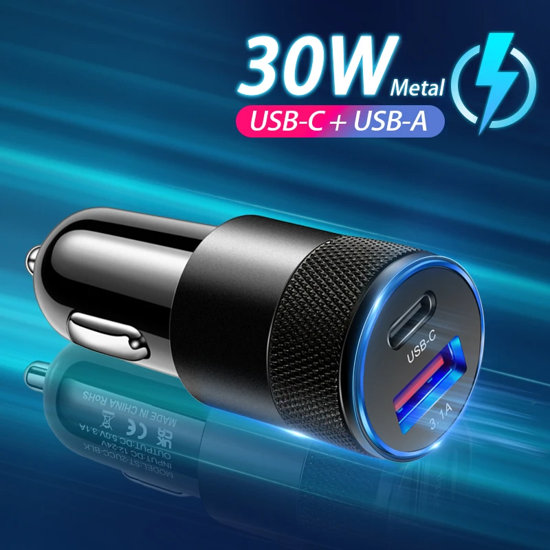 Mini USB C Car Charger 30W PD Phone Power Adapter For Iphone Xiaomi Samsung Fast Charging Cigarette Lighter Socket USB Charger 3 way car cigarette lighter multi socket triple splitter usb charger adapter 12v car accessories adapter usb charging