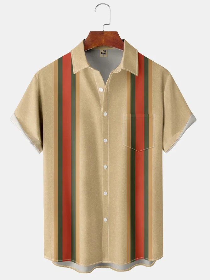 New Christmas Print Men Shirts Casual Vinatge Color Short Sleeve Hawaiian Shirt with Chest Pocket Loose Breathable