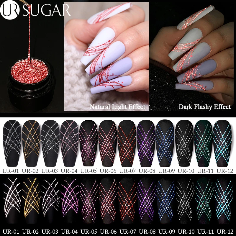 UR SUGAR Rose Red Reflective Glitter Spider Paint Gel Silver Gold Nails Art Manicure Varnishes Drawing Painting Liner UV |