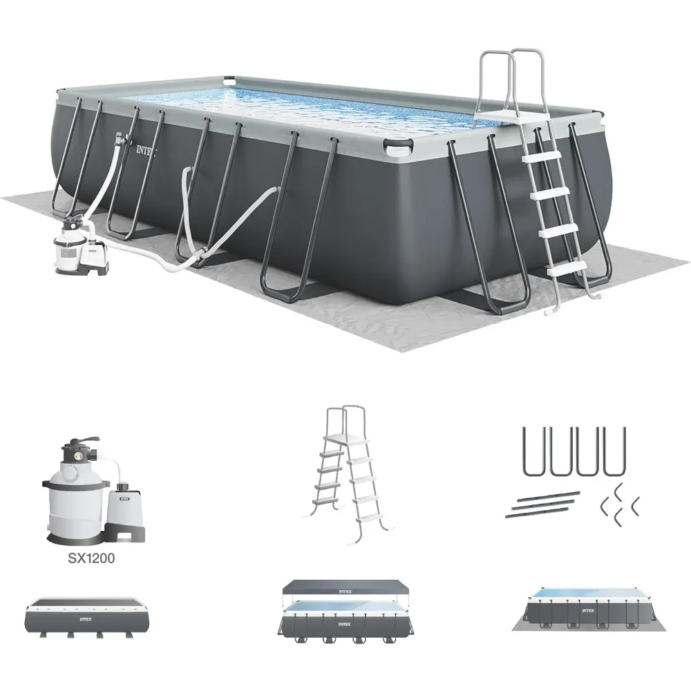 

26355EH Ultra XTR 18' x 9' x 52" Rectangular Frame Above Ground Outdoor Swimming Pool Set with 1200 GPH Sand Filter Pump